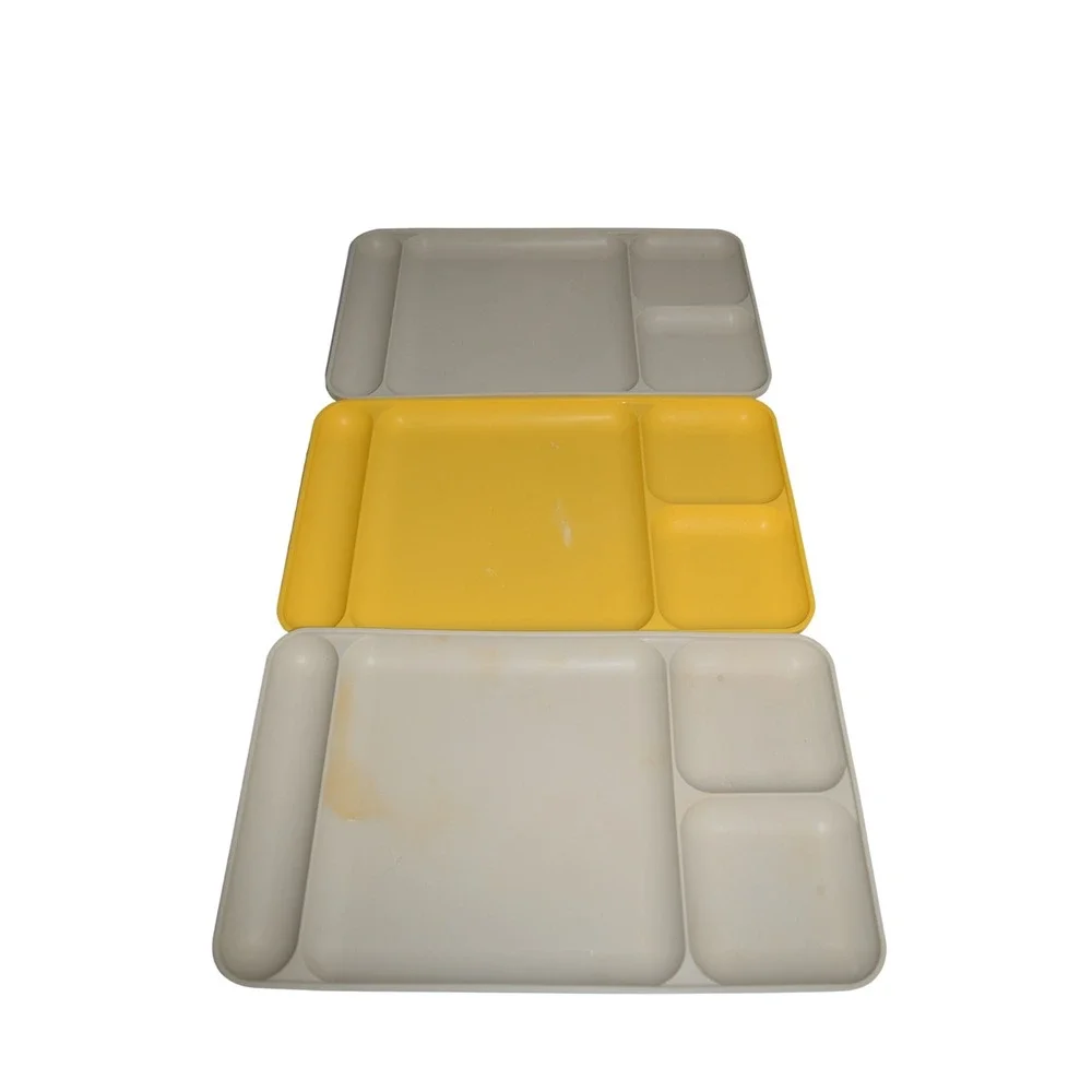 Tupperware‎ Divided Lunch Trays Set of 3 Yellow Cream Retro Fair Compartment